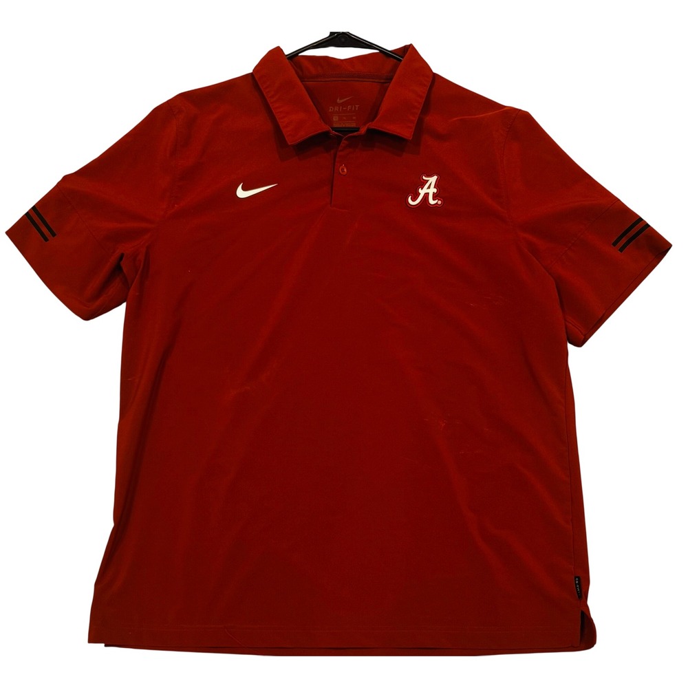 Nike Dri-Fit Alabama Crimson Tide Polo Shirt Mens XL Red Script A Golf Spandex